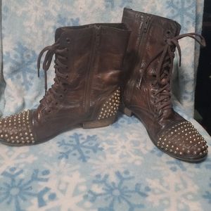 Steve Madden leather studded boots brown size 10